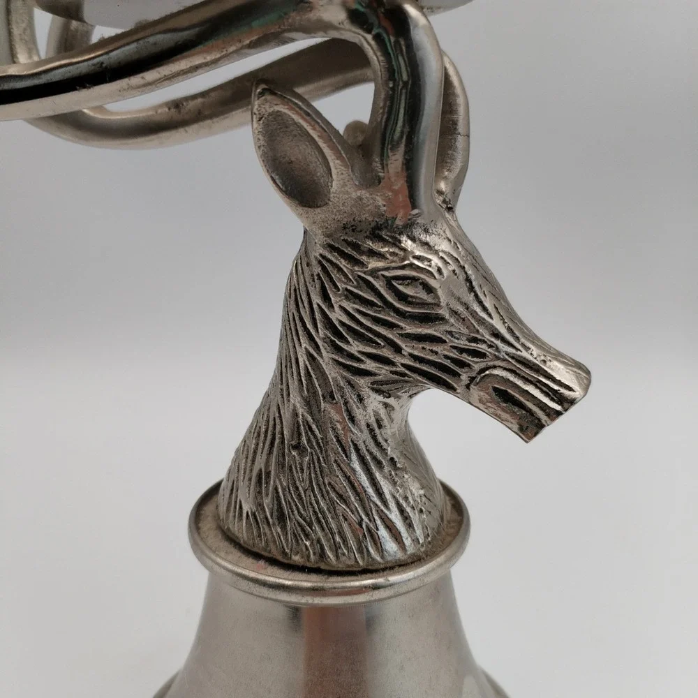 Silver Stag Head Pillar‎ Candle Holder Metal Antler Pedestal Lodge Christmas 9